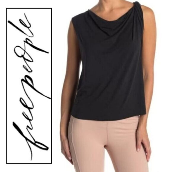 Free People Movement Tee ✦ Black Twist Shoulder Top ✦ Soft Flowy Cotton Blend S - Picture 6 of 8